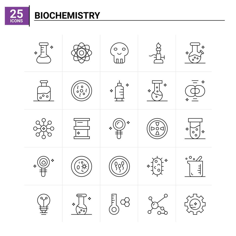 25 conjunto de ícones de bioquímica de fundo vetorial vetor