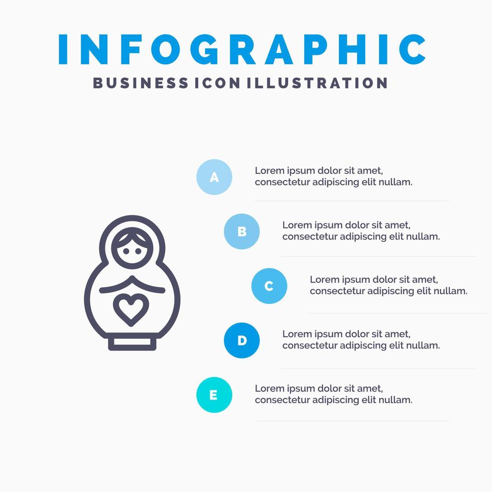 modelo de infográficos de coração azul de amor de mãe de golfinho modelo de ícone de linha vetorial de 5 etapas vetor