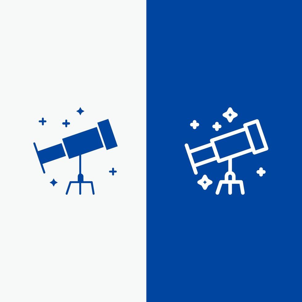 linha de telescópio espacial de astronauta e ícone sólido de glifo banner azul linha e ícone sólido de glifo banner azul vetor