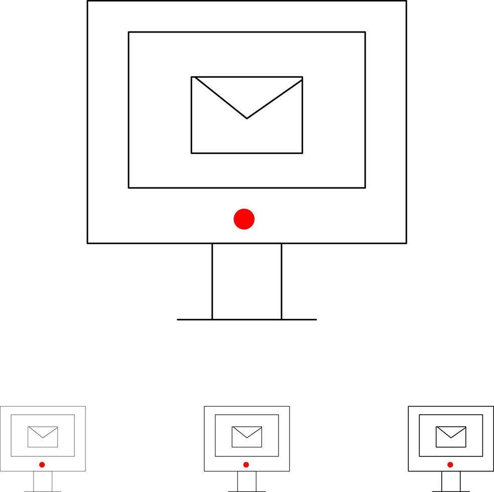 serviço de bate-papo de correio de computador conjunto de ícones de linha preta em negrito e fino vetor