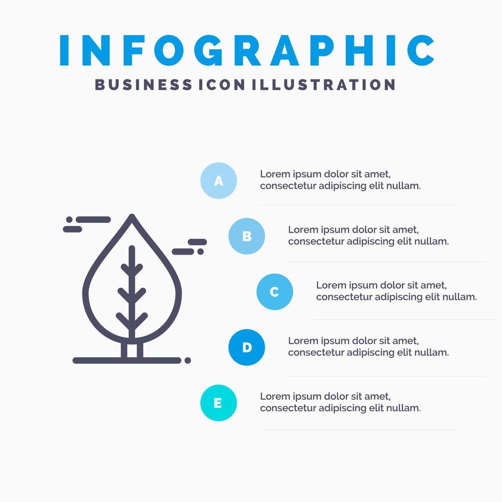 ícone de linha de planta de folha do Canadá com fundo de infográficos de apresentação de 5 etapas vetor