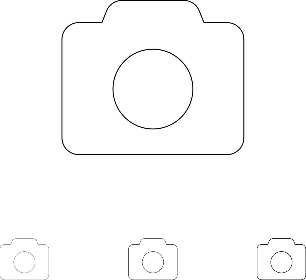 conjunto de ícones de linha preta fina e negrito da interface do usuário básica da imagem da câmera vetor