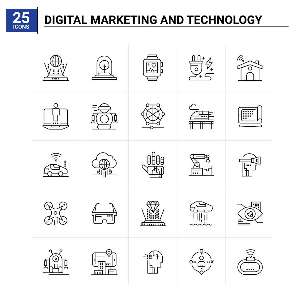 25 conjunto de ícones de marketing digital e tecnologia de fundo vetorial vetor