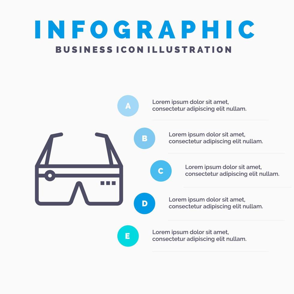 ícone de linha do google de óculos digitais de computador com fundo de infográficos de apresentação de 5 etapas vetor