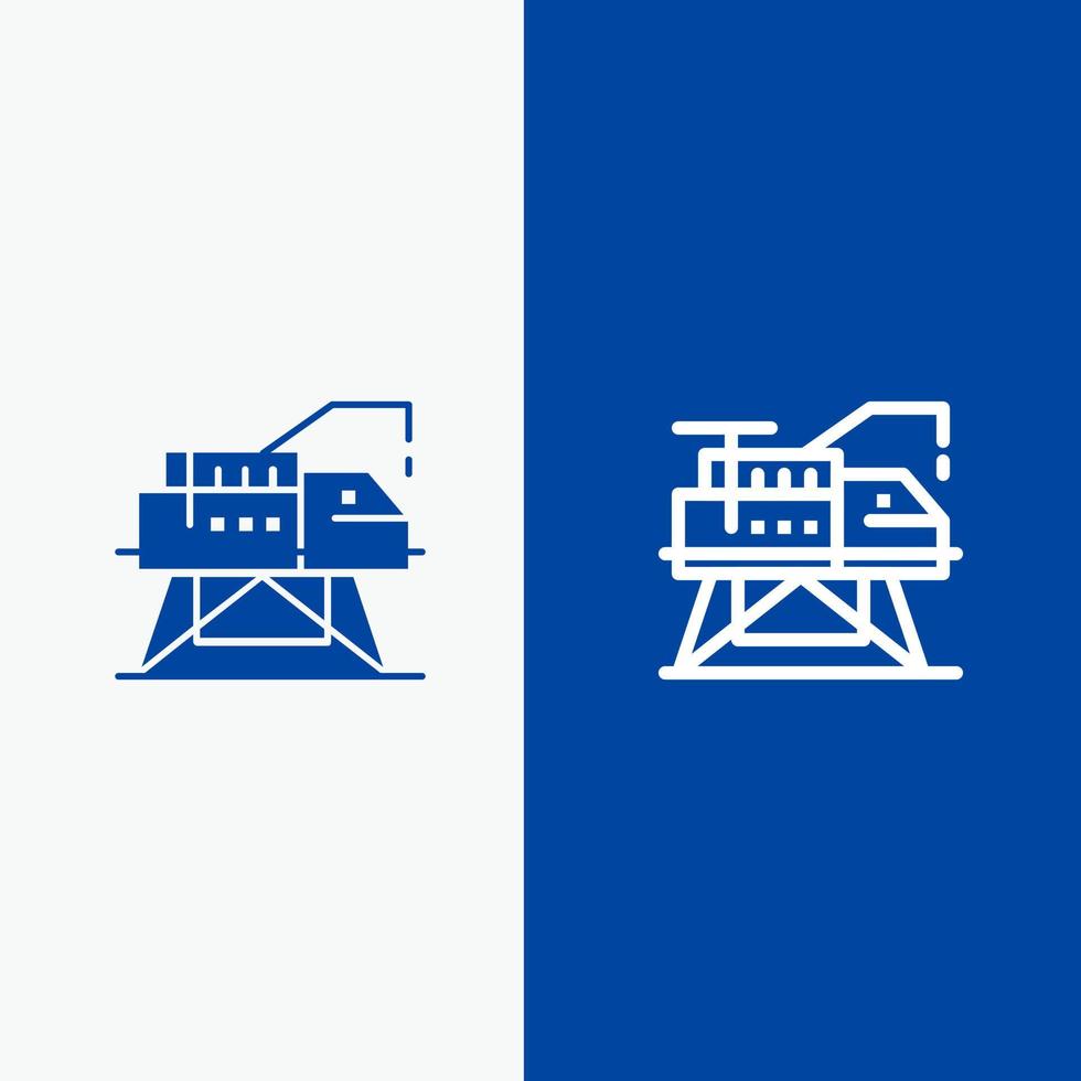 linha de plataforma de laboratório de engenharia de construção e ícone sólido de glifo banner azul linha e ícone sólido de glifo banner azul vetor