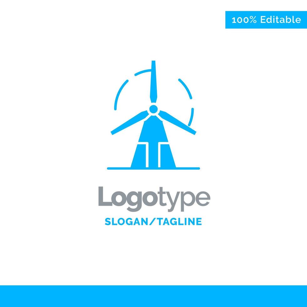 modelo de logotipo sólido azul do moinho de vento de energia limpa lugar para tagline vetor