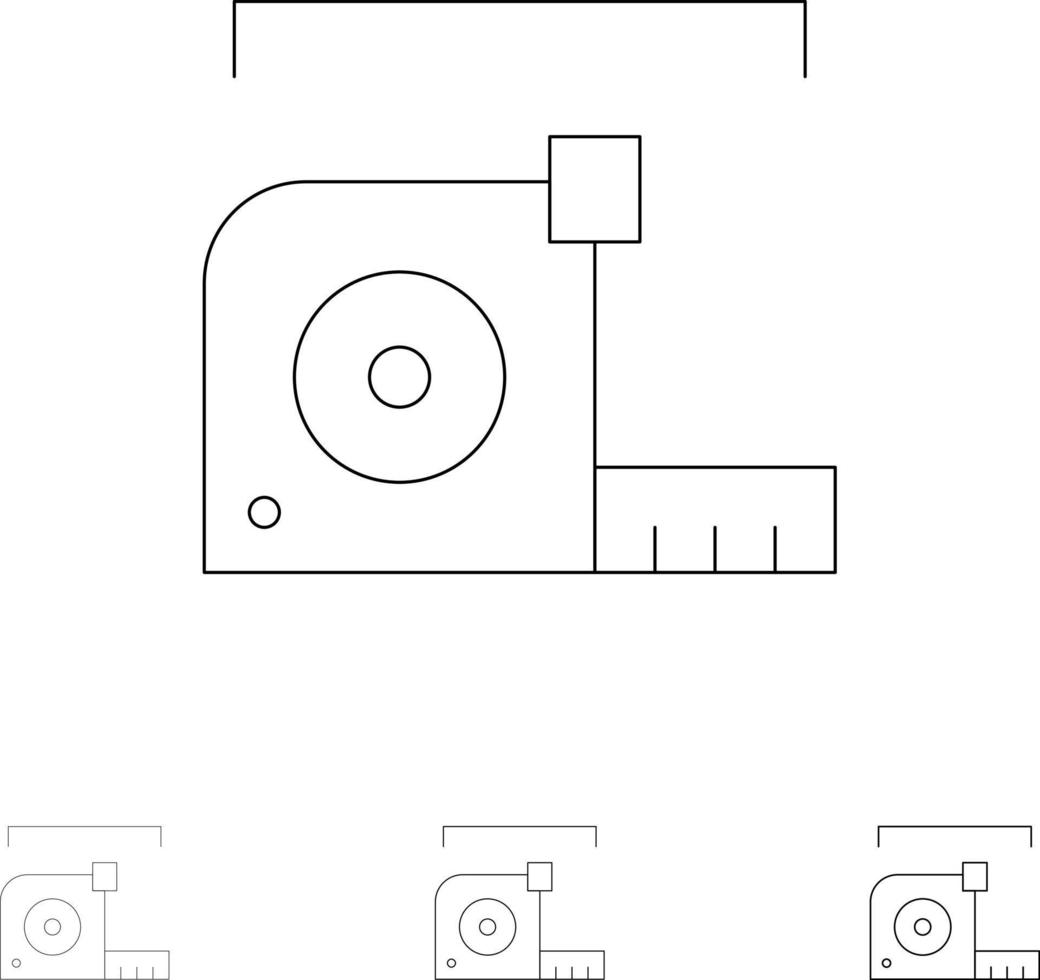 medida régua de roleta medidor de medição negrito e conjunto de ícones de linha preta fina vetor