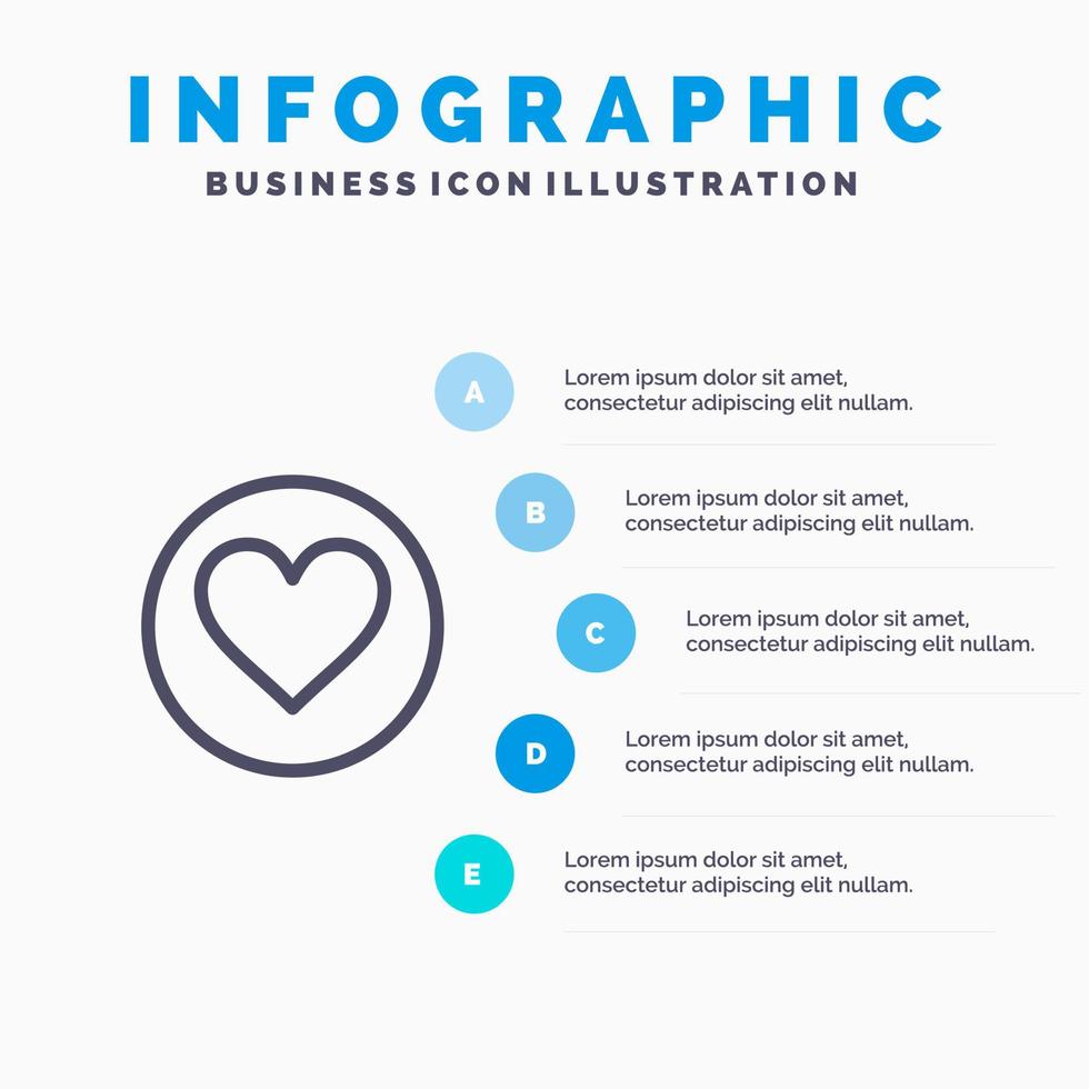 ícone de linha de crack favorito de coração de amor com fundo de infográficos de apresentação de 5 etapas vetor