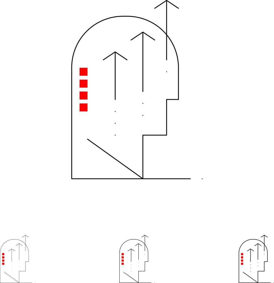 crescimento emocional inteligência humana mente conjunto de ícones de linha preta fina e ousada vetor