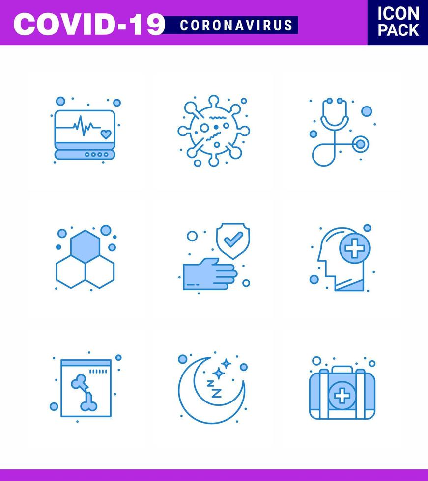 conjunto simples de ícone do pacote de ícones azul 25 de proteção covid19 incluído proteção limpa diagnóstico experimento científico coronavírus viral doença 2019nov vetor elementos de design