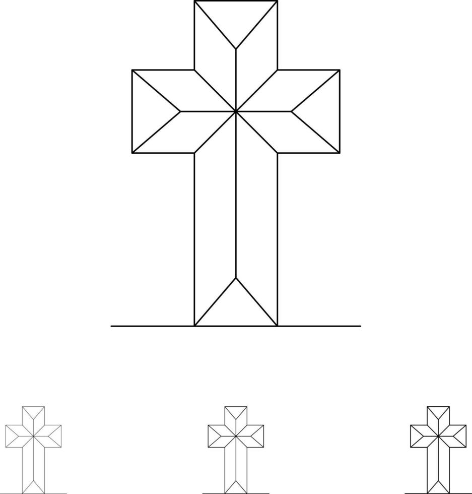 celebração cruz cristã conjunto de ícones de linha preta negrito e fino de páscoa vetor