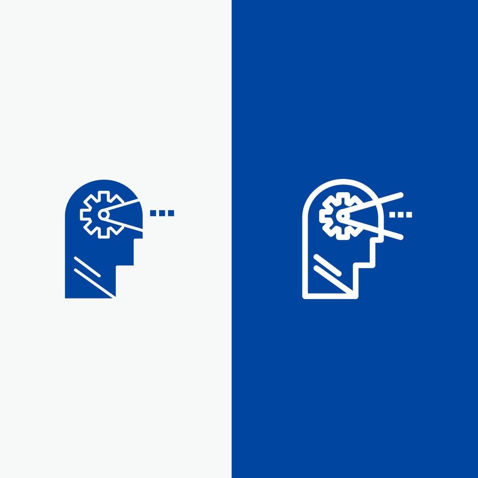 linha de cabeça de mente de processo cognitivo e ícone sólido de glifo banner azul linha e ícone sólido de glifo banner azul vetor
