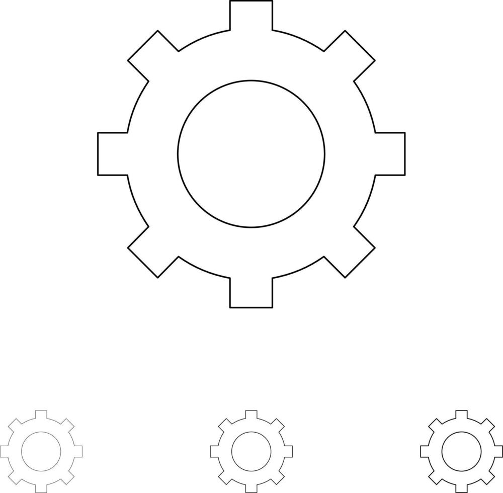 engrenagem de configuração de engrenagem conjunto de ícones de linha preta em negrito e fino vetor