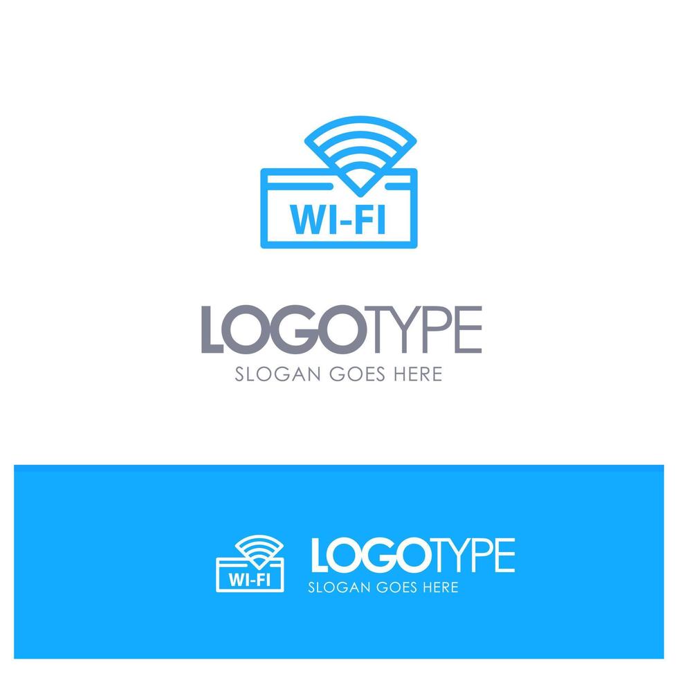 estilo de linha do logotipo azul do dispositivo de serviço wi-fi do hotel vetor