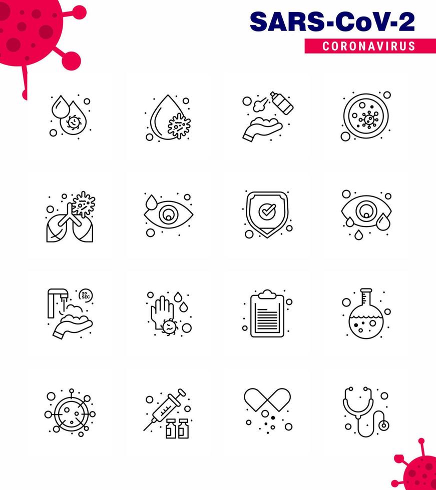 conjunto de ícones covid19 para infográfico pacote de 16 linhas, como micróbio plaquetas sanguíneas bactéria lavagem viral coronavírus doença de 2019nov vetor elementos de design