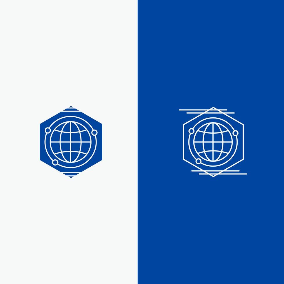 linha de ideia de espaço polígono globo e ícone sólido de glifo banner azul linha e ícone sólido de glifo banner azul vetor