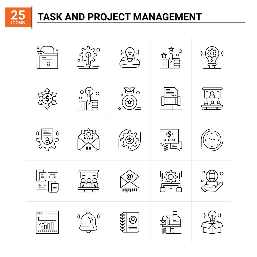 25 conjunto de ícones de gerenciamento de tarefas e projetos de fundo vetorial vetor
