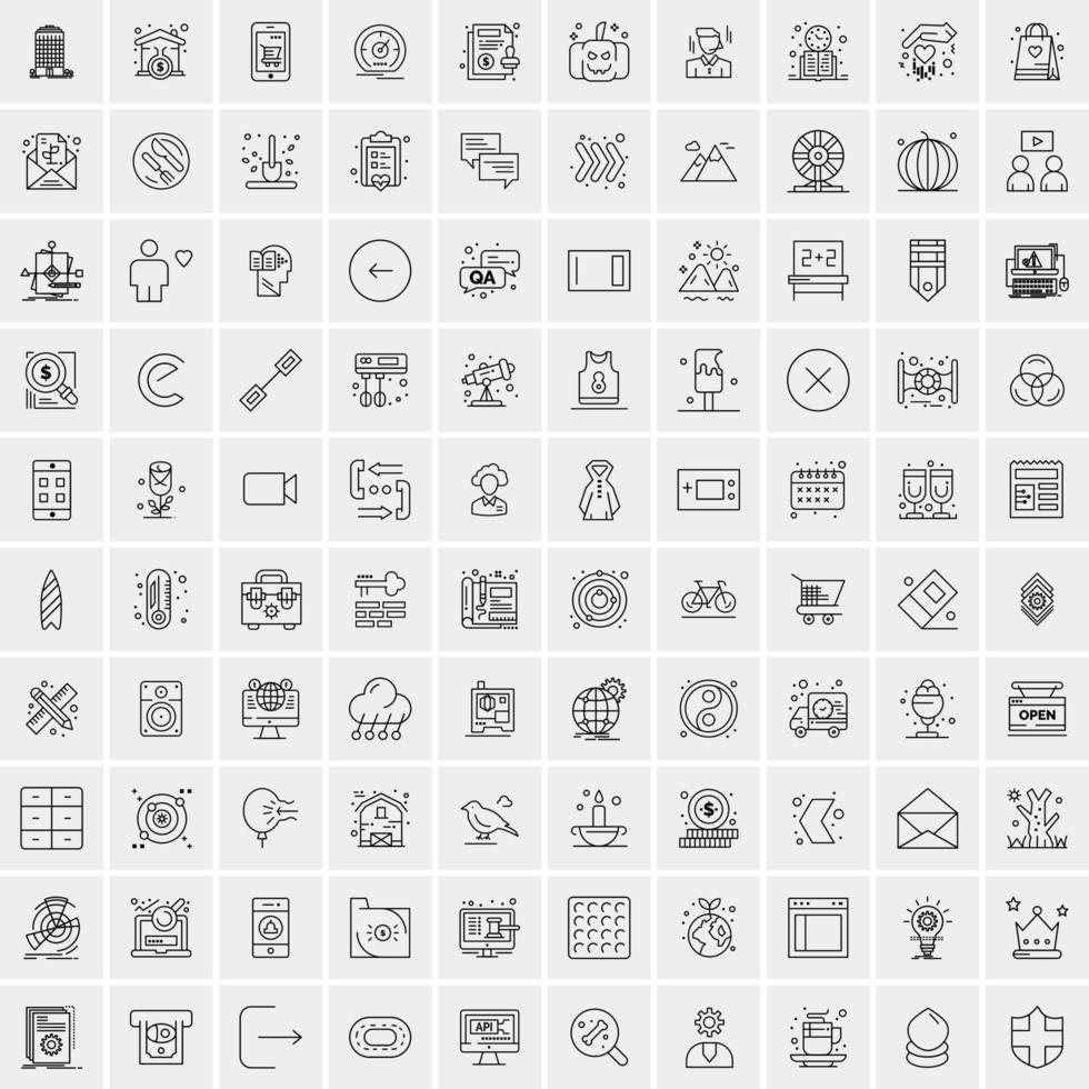 100 ícones universais de linha preta em fundo branco vetor