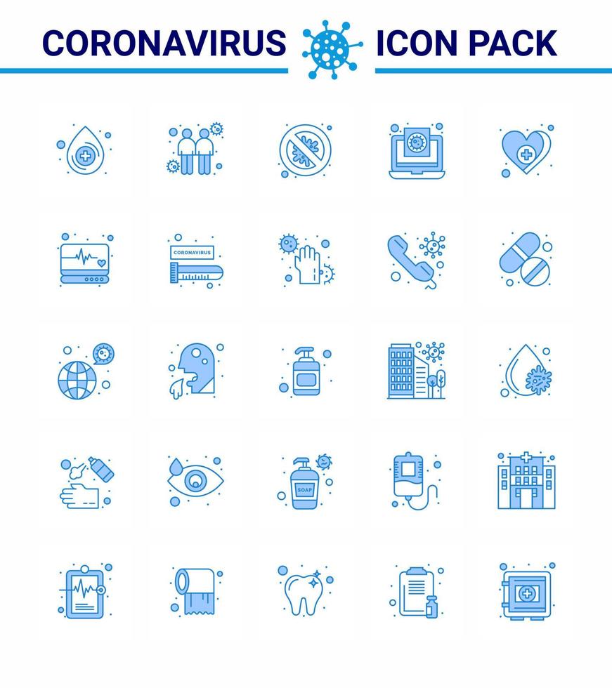 coronavírus 25 ícone azul definido sobre o tema da epidemia de corona contém ícones como proteção de relatório cardíaco coronavírus médico coronavírus viral 2019nov elementos de design de vetor de doença