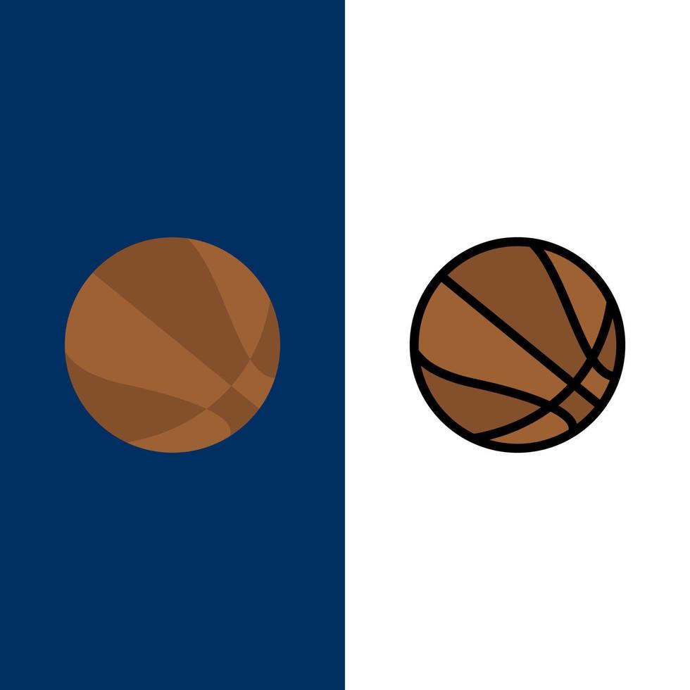 ícones de basquete de bola de educação plano e conjunto de ícones cheios de linha vector fundo azul