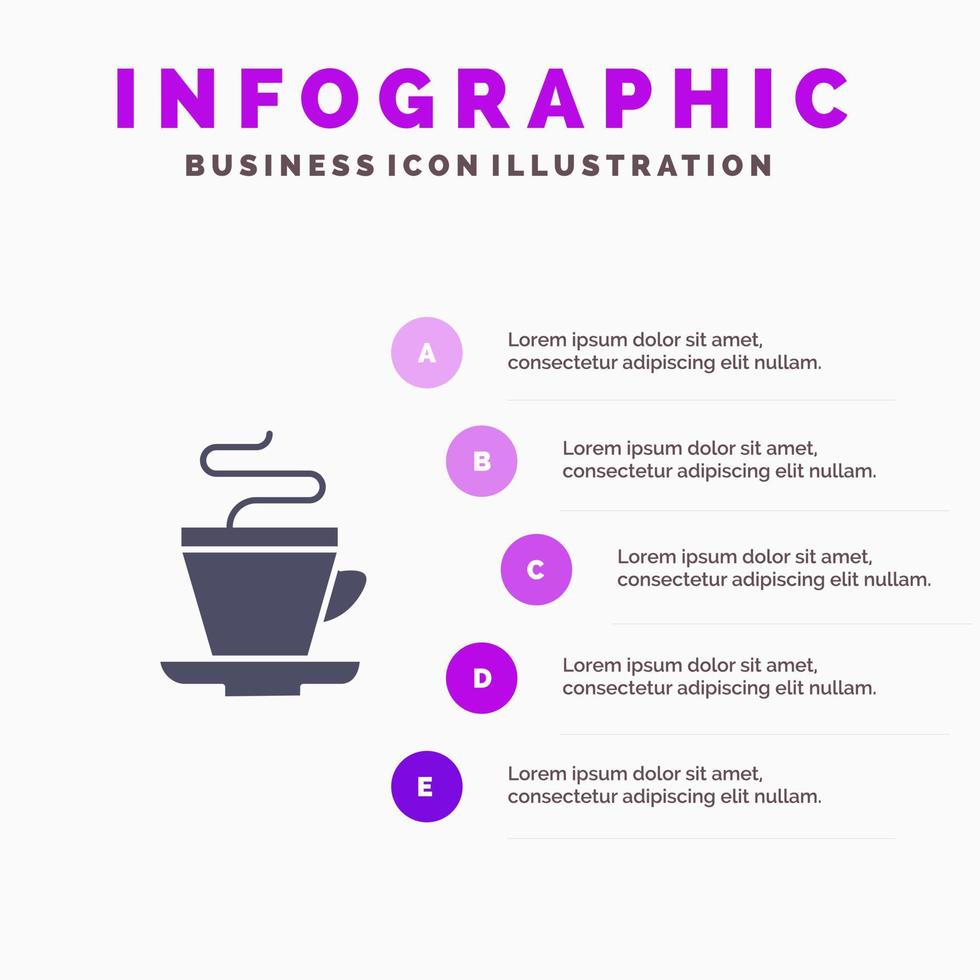 xícara de chá café ícone sólido indiano infográficos fundo de apresentação de 5 etapas vetor