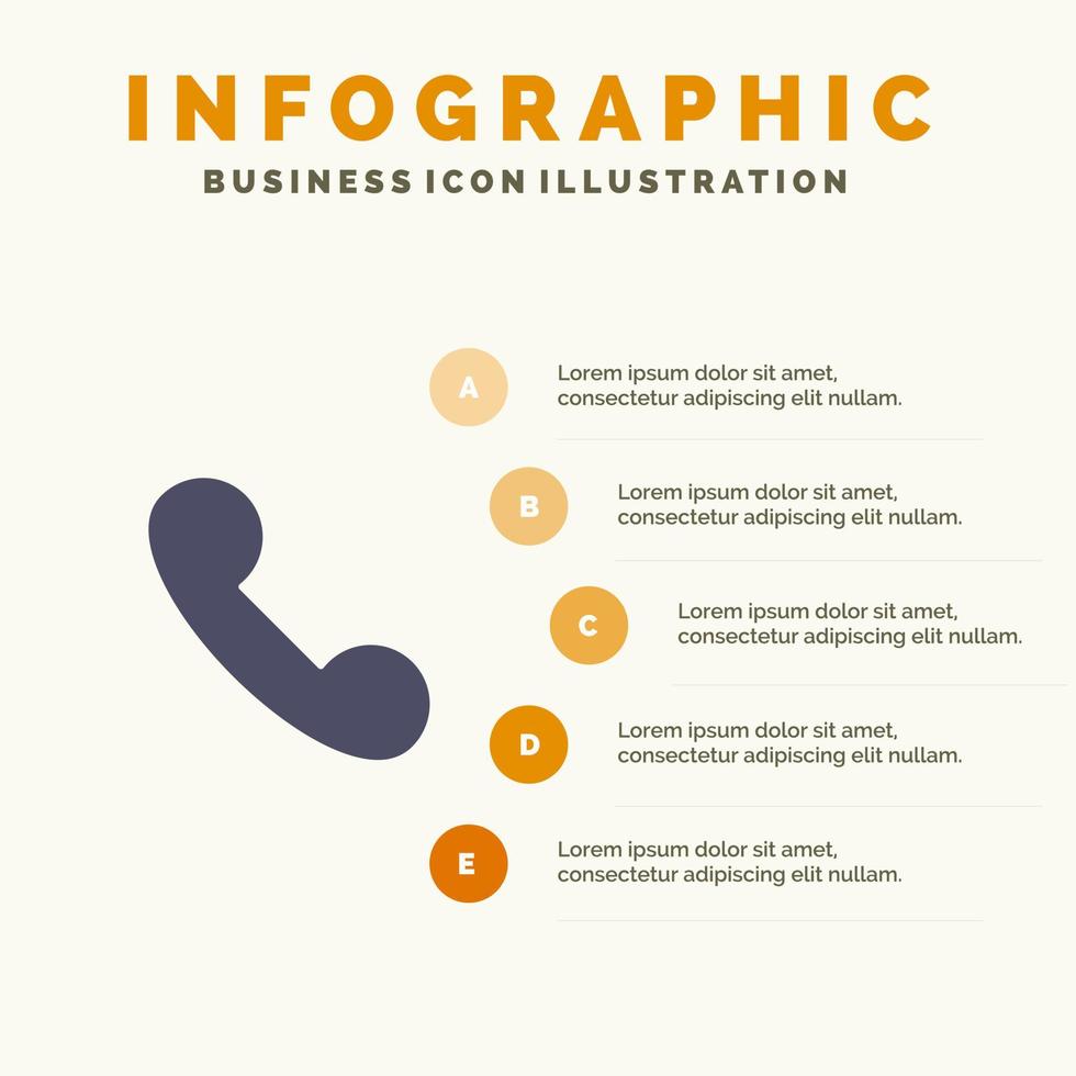 chamar o telefone recebido ícone sólido infográficos fundo de apresentação de 5 passos vetor