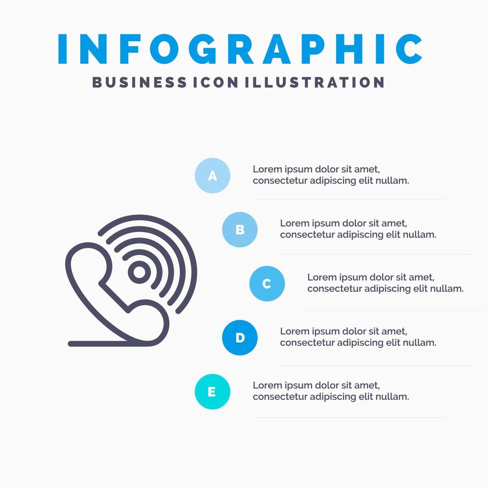 ícone de linha de sinais de toque do receptor de telefone com fundo de infográficos de apresentação de 5 etapas vetor