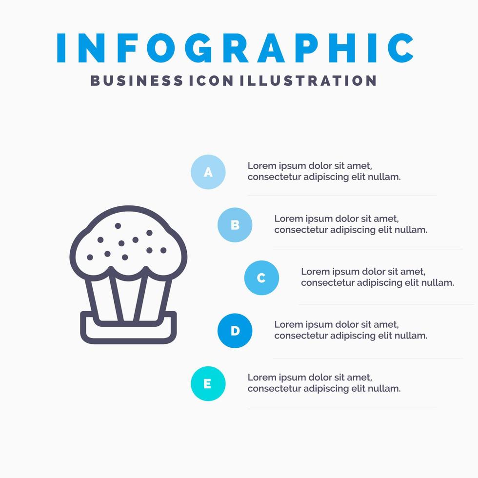 ícone de linha de páscoa de comida de xícara de bolo com fundo de infográficos de apresentação de 5 etapas vetor