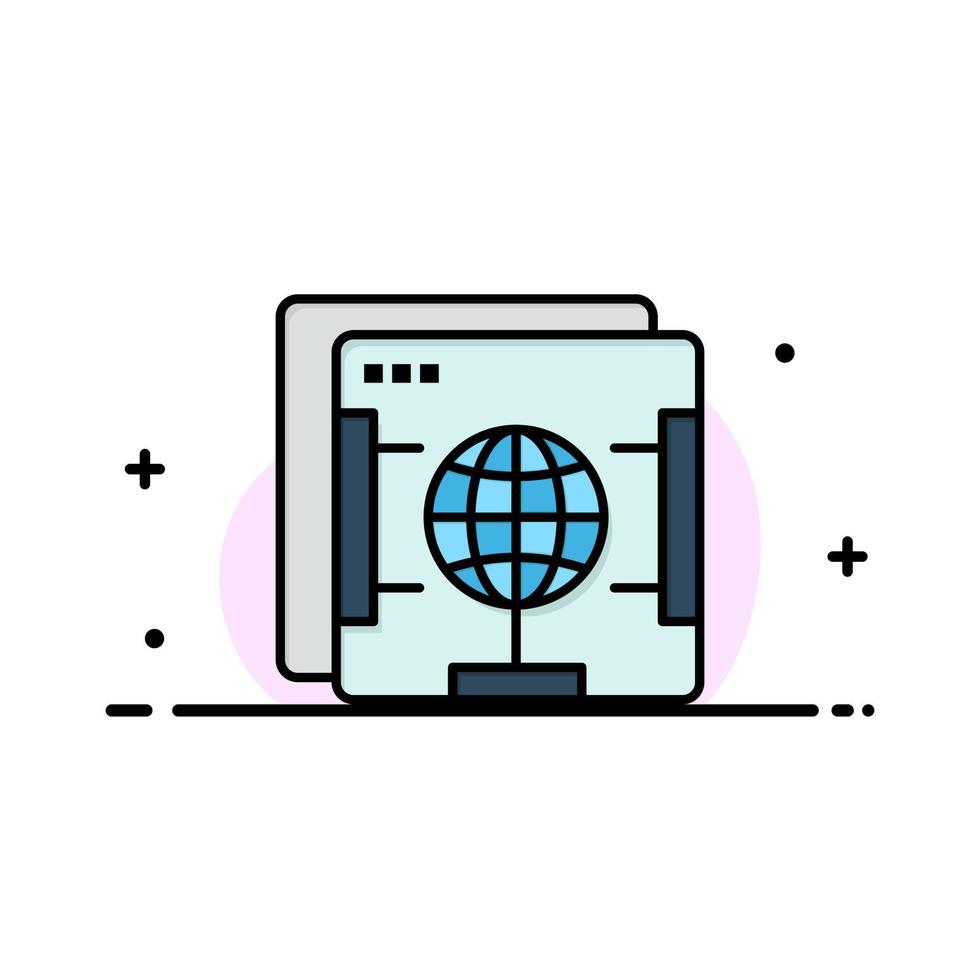 navegador internet web globo modelo de banner de vetor de ícone cheio de linha plana de negócios