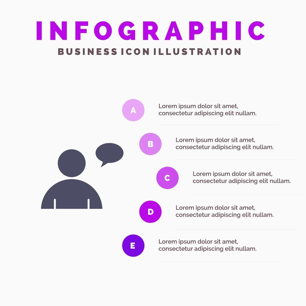 usuário de bate-papo básico infográficos de ícone sólido fundo de apresentação de 5 etapas vetor