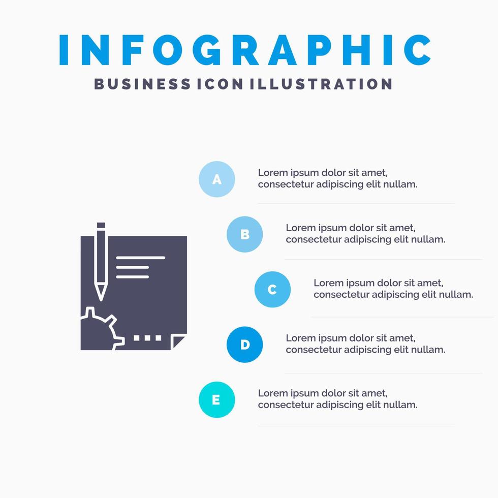 contrato, documento, arquivo, página, sinal, assinatura, ícone sólido, infográficos, 5 etapas, fundo de apresentação vetor