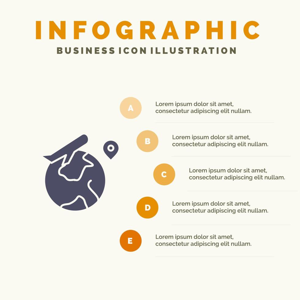 localização mundial voar trabalho ícone sólido infográficos fundo de apresentação de 5 etapas vetor