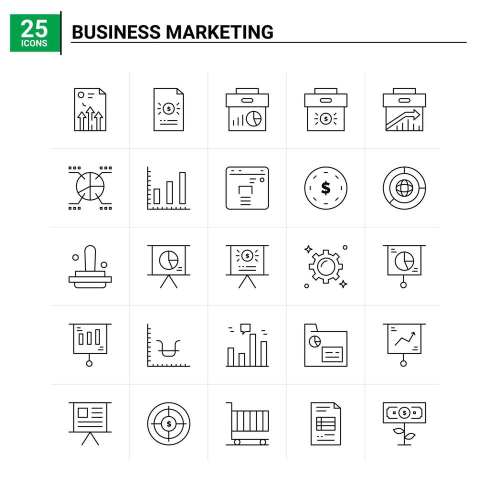 conjunto de ícones de marketing de 25 negócios de fundo vetorial vetor