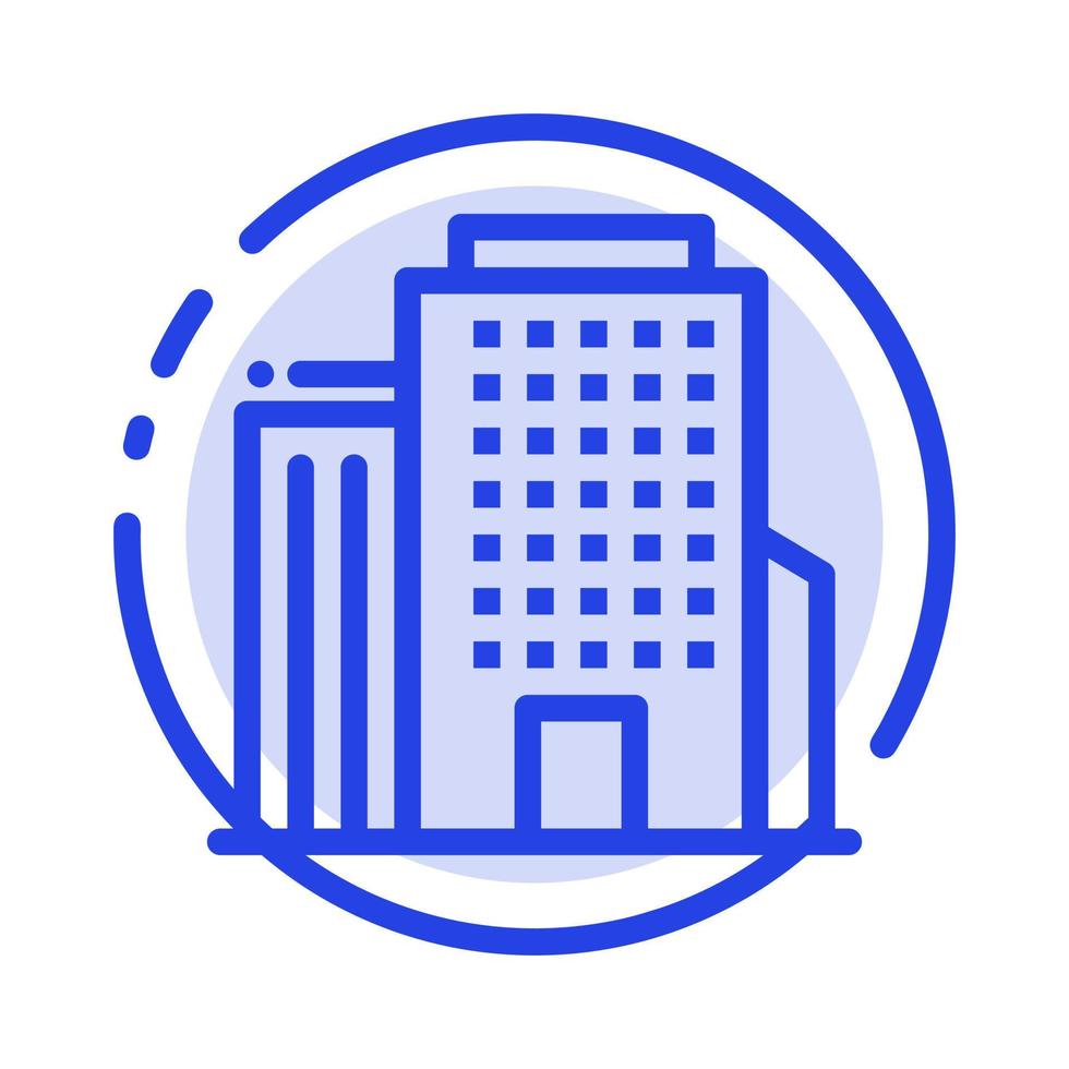 ícone da linha pontilhada azul americana do edifício do escritório vetor