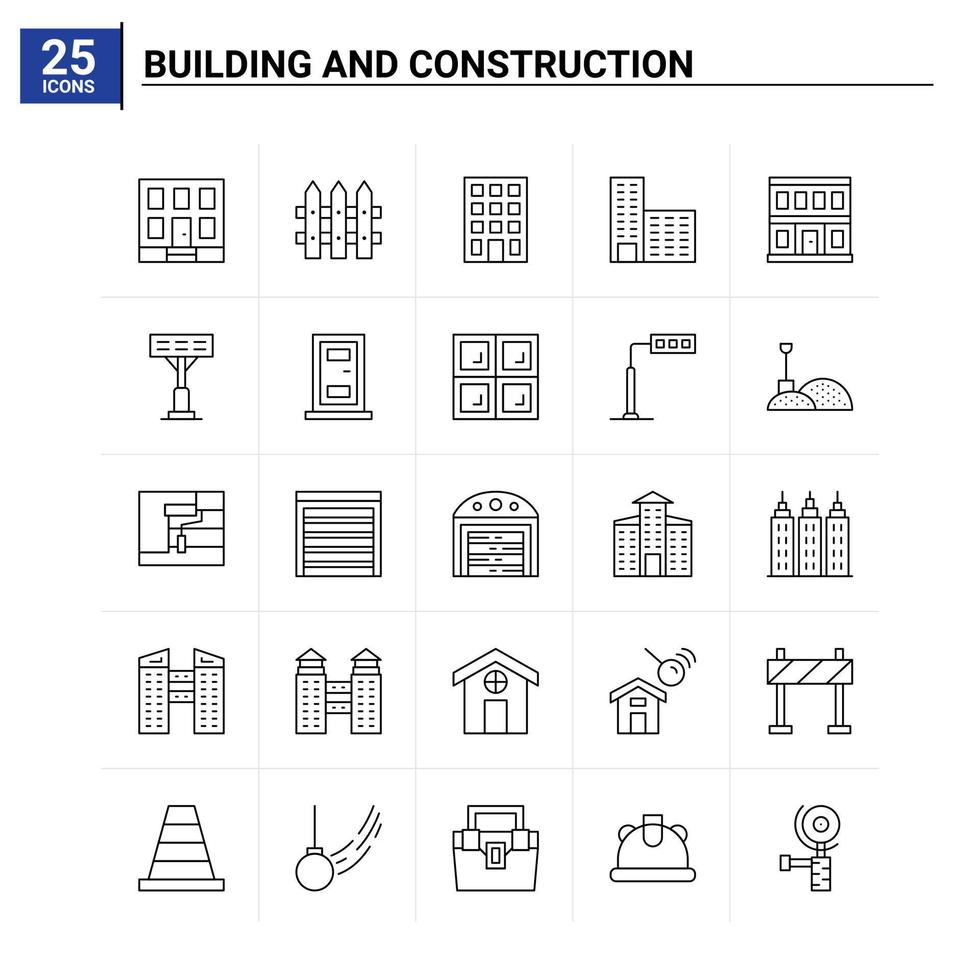 25 conjunto de ícones de construção e construção de fundo vetorial vetor