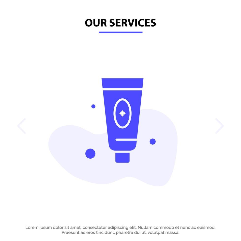 nossos serviços modelo de cartão da web de ícone de glifo sólido de espuma facial de beleza vetor