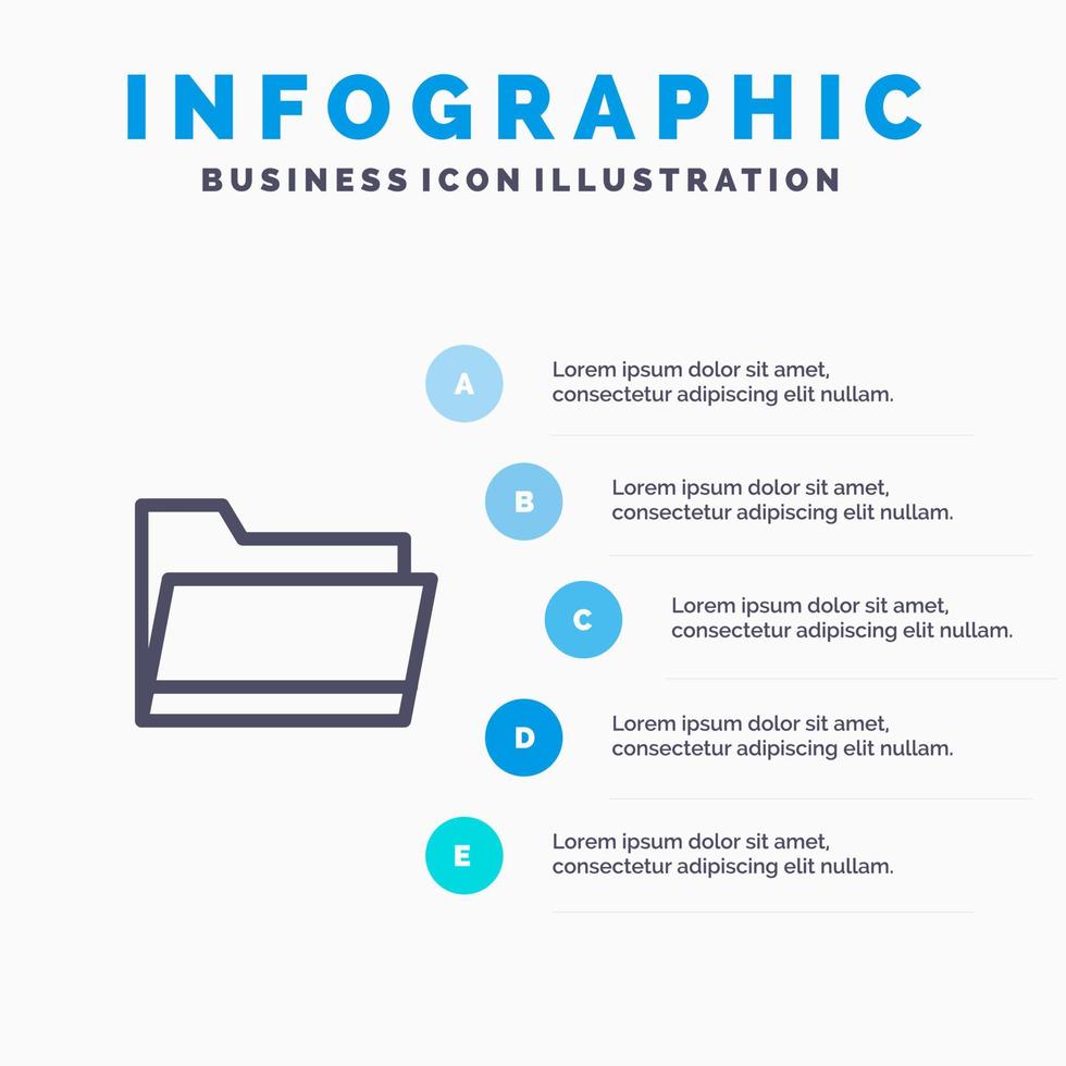 ícone de linha de armazenamento de dados abertos de pasta com fundo de infográficos de apresentação de 5 etapas vetor