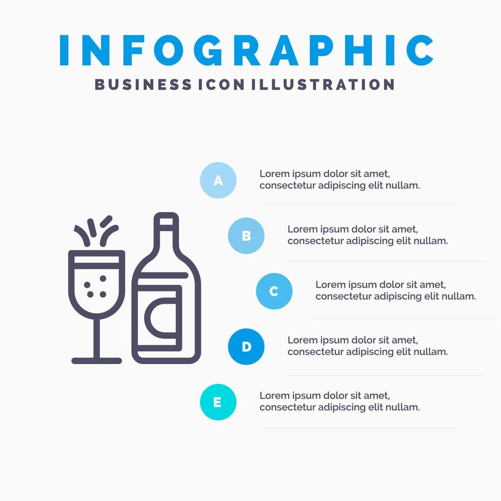 ícone de linha de bebida de páscoa de garrafa de vidro com fundo de infográficos de apresentação de 5 etapas vetor