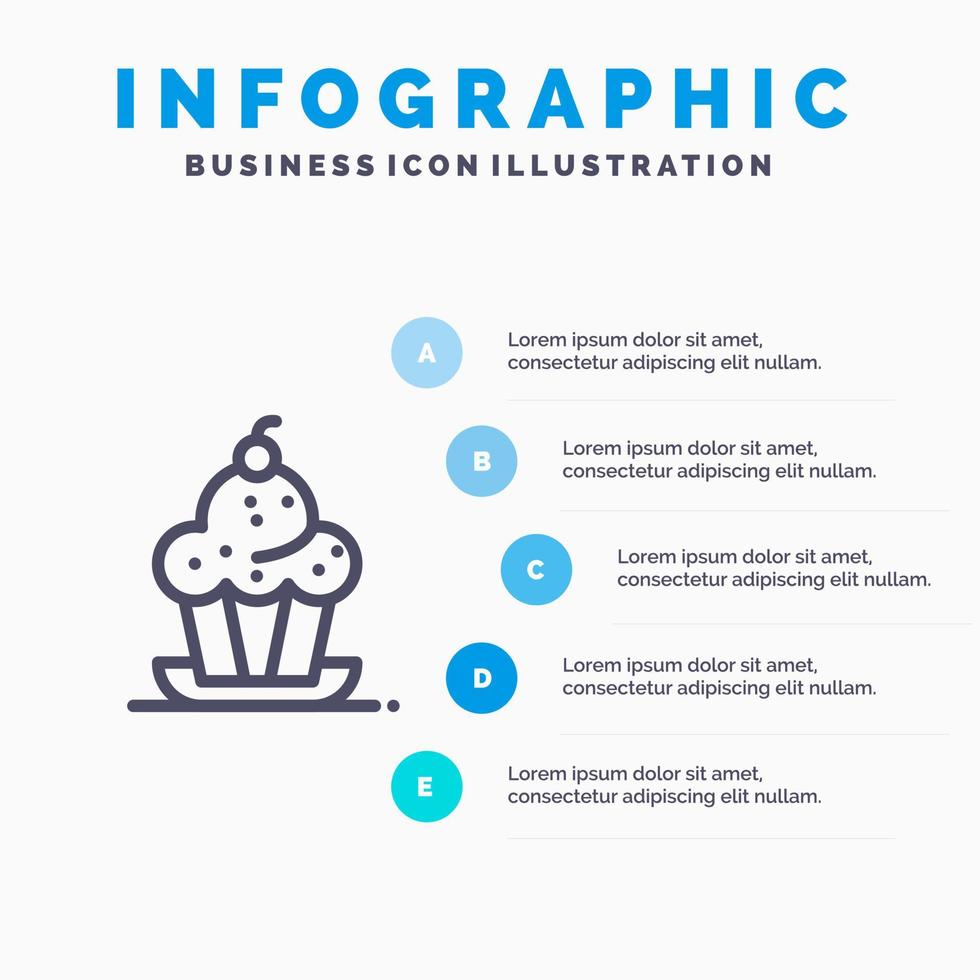 bolo sobremesa muffin doce ícone da linha de ação de graças com fundo de infográficos de apresentação de 5 etapas vetor