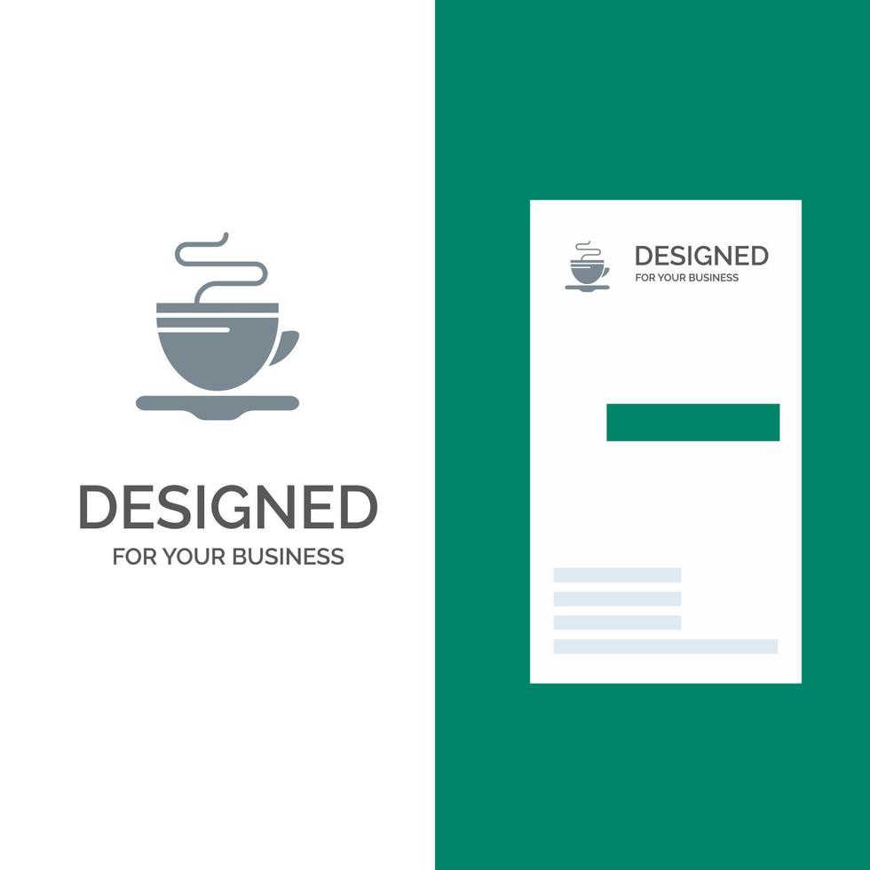 xícara de chá café hotel design de logotipo cinza e modelo de cartão de visita vetor