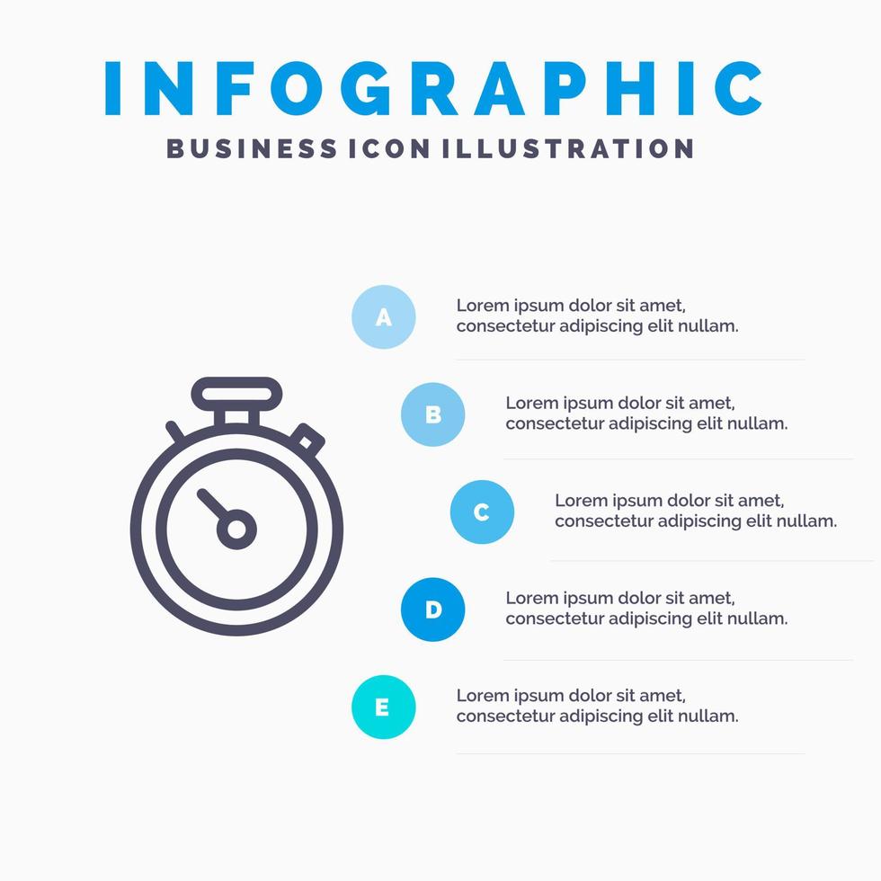 ícone da linha do pino de navegação do mapa da bússola com fundo de infográficos de apresentação de 5 etapas vetor