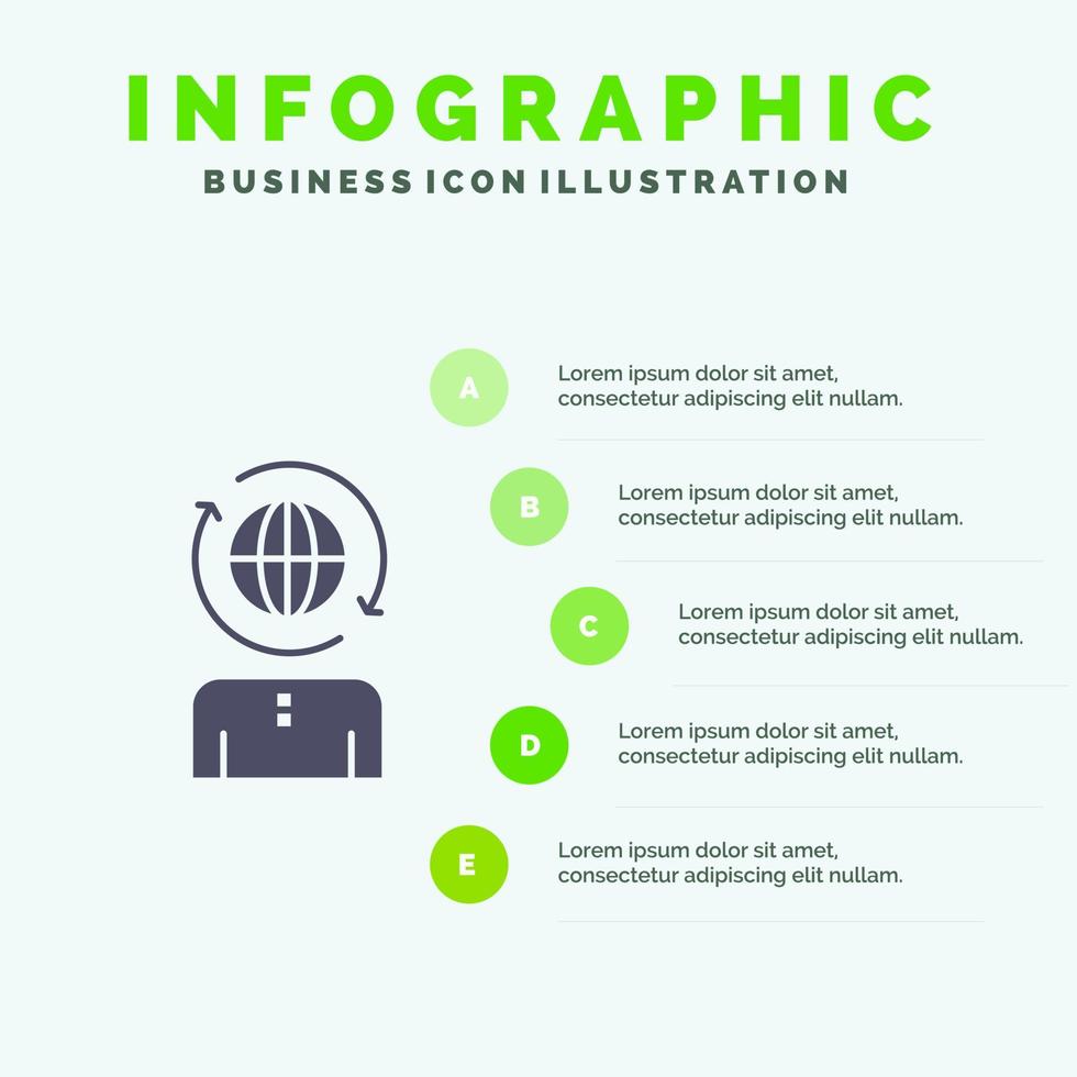 gestão global de negócios infográficos de ícones sólidos modernos fundo de apresentação de 5 etapas vetor