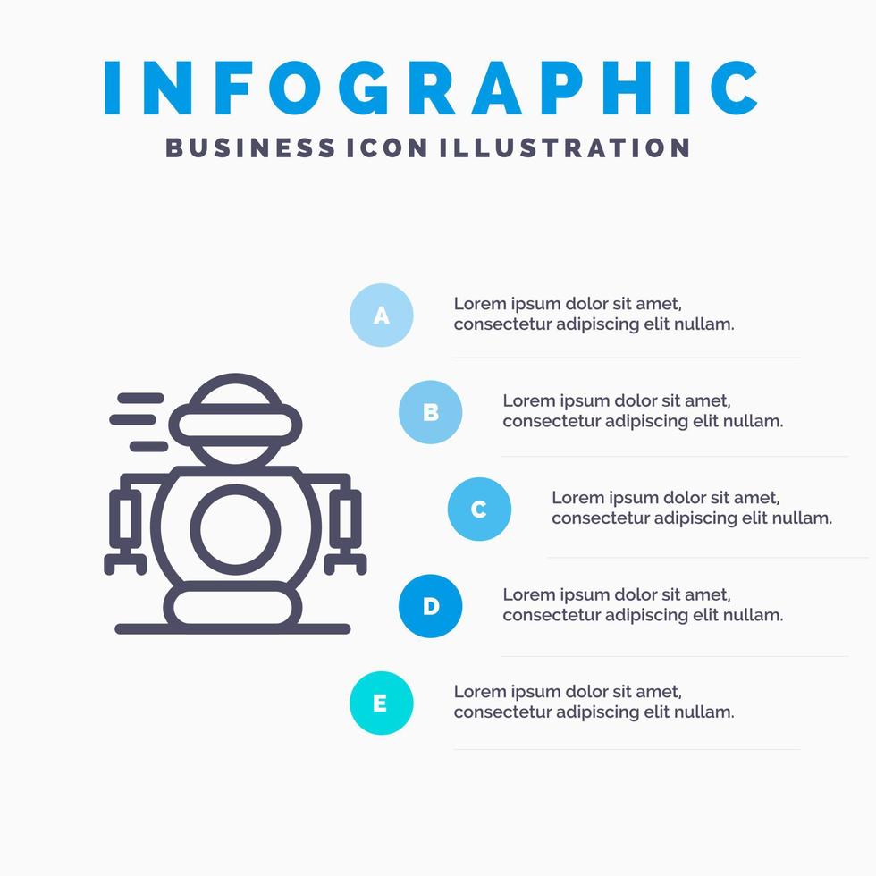 ícone de linha de robô robótico de tecnologia humana com fundo de infográficos de apresentação de 5 etapas vetor