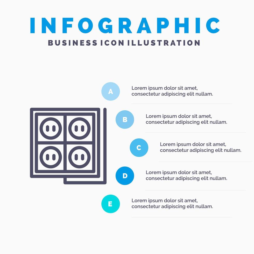 ícone de linha de ferramenta de soquete de tomada de construção de construção com fundo de infográficos de apresentação de 5 etapas vetor