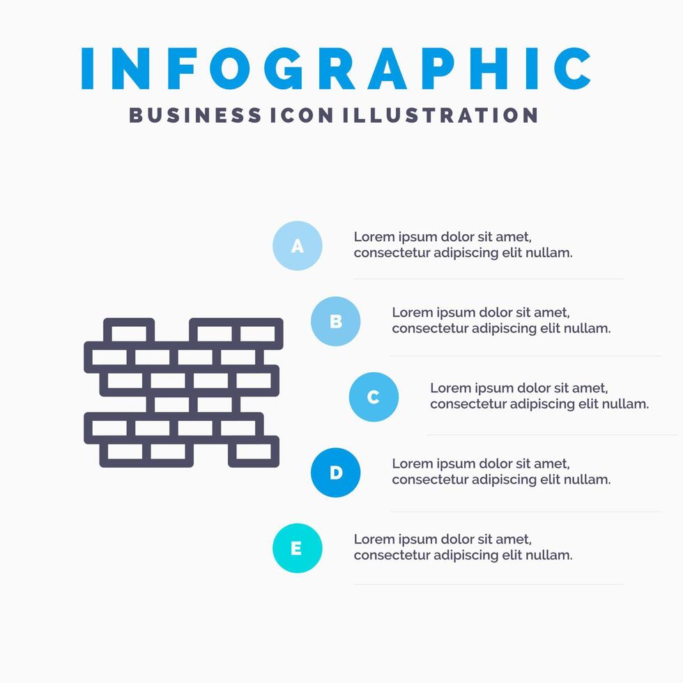 ícone de linha de parede de tijolos de tijolo com fundo de infográficos de apresentação de 5 etapas vetor