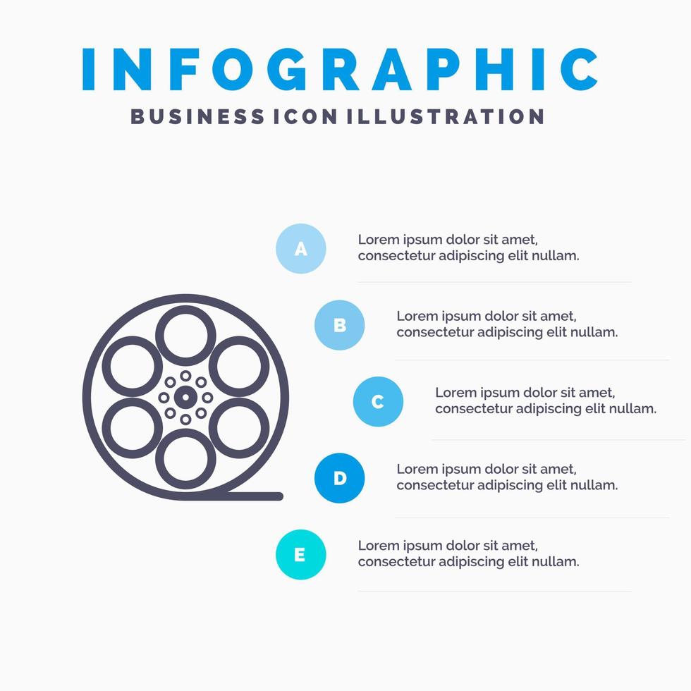 filmes reproduzem ícone de linha americana de vídeo com fundo de infográficos de apresentação de 5 etapas vetor