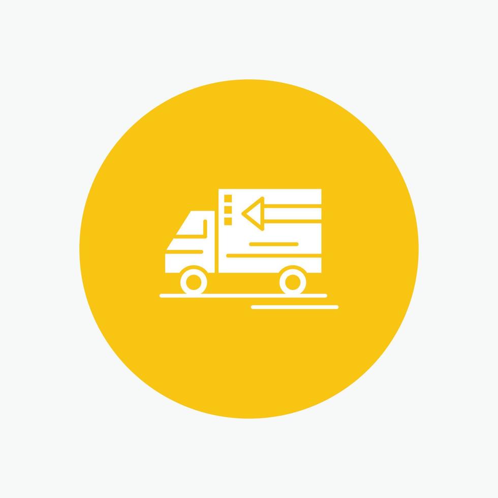 caminhão entrega mercadorias veículo ícone de glifo branco vetor