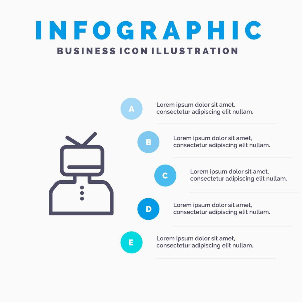 afirmações de afirmação estimam o ícone de linha de pessoa feliz com fundo de infográficos de apresentação de 5 etapas vetor