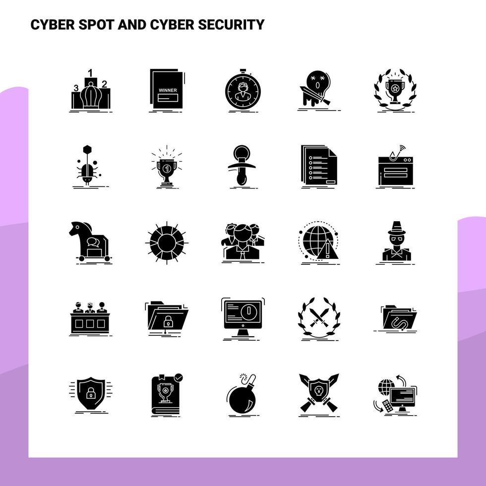 25 pontos cibernéticos e ícones de segurança cibernética definem modelo de ilustração vetorial de ícone de glifo sólido para ideias de web e móveis para empresa de negócios vetor