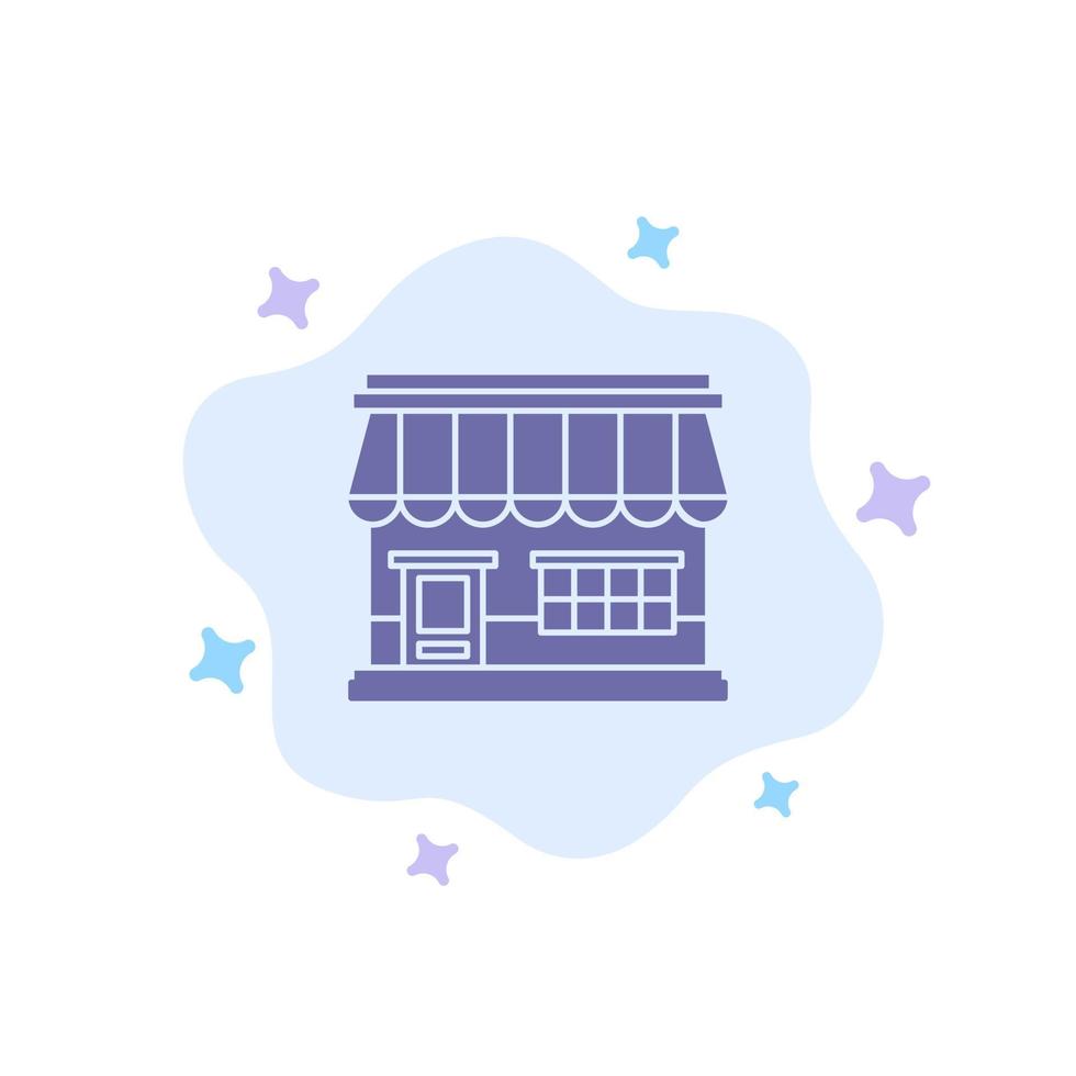 loja de mercado on-line construindo ícone azul no fundo abstrato da nuvem vetor